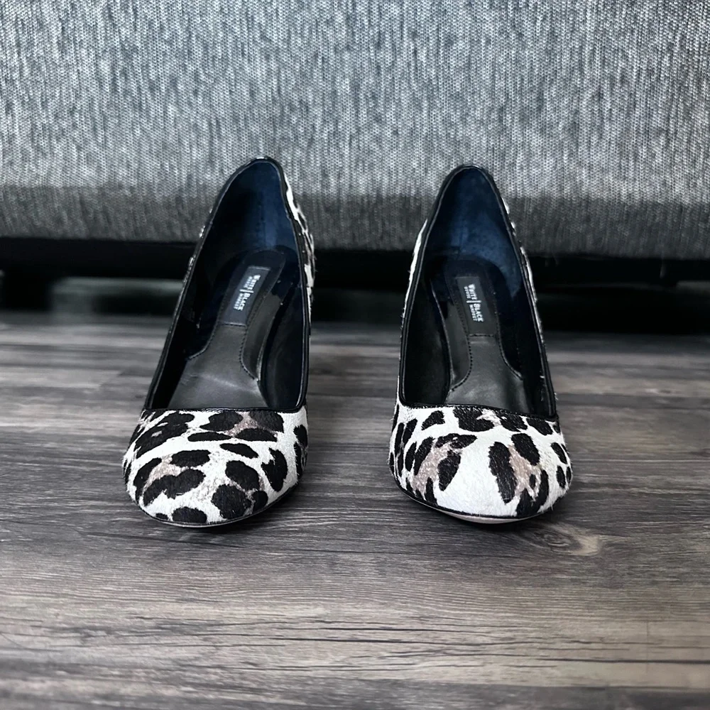 White House | Black House Willow Calf Hair Leopard Print Wedge Heels SZ 7.5 - Picture 2 of 14